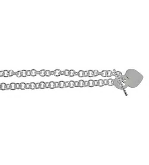 8mm Round Link Chain Bracelet with Flat Heart Charm, 7.5" Length, Sterling Silver